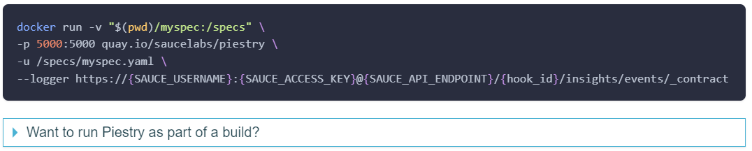 API Consumer Side Running on Sauce Labs Piestry with Docker Command