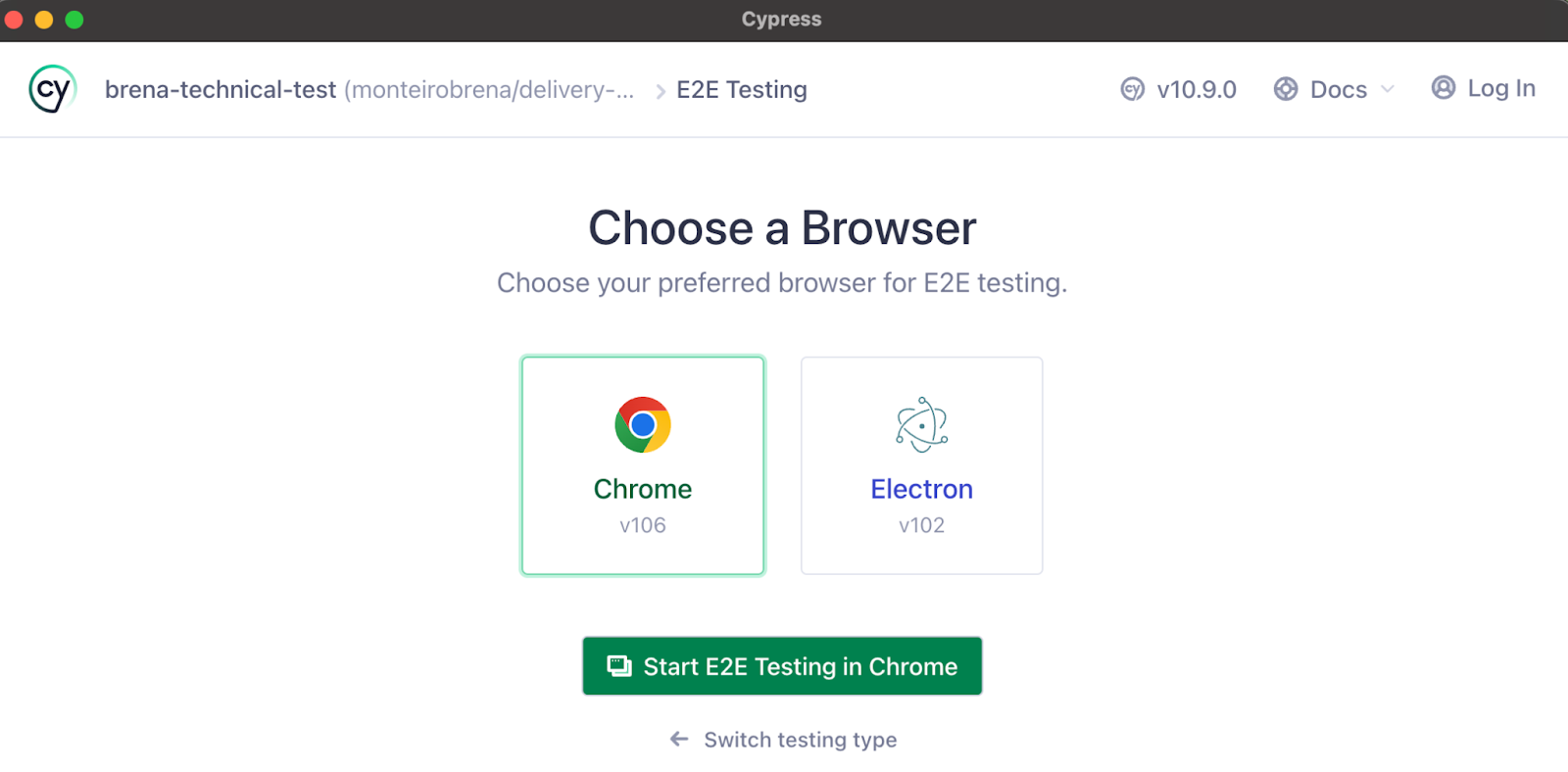 Choose a browser for E2E testing